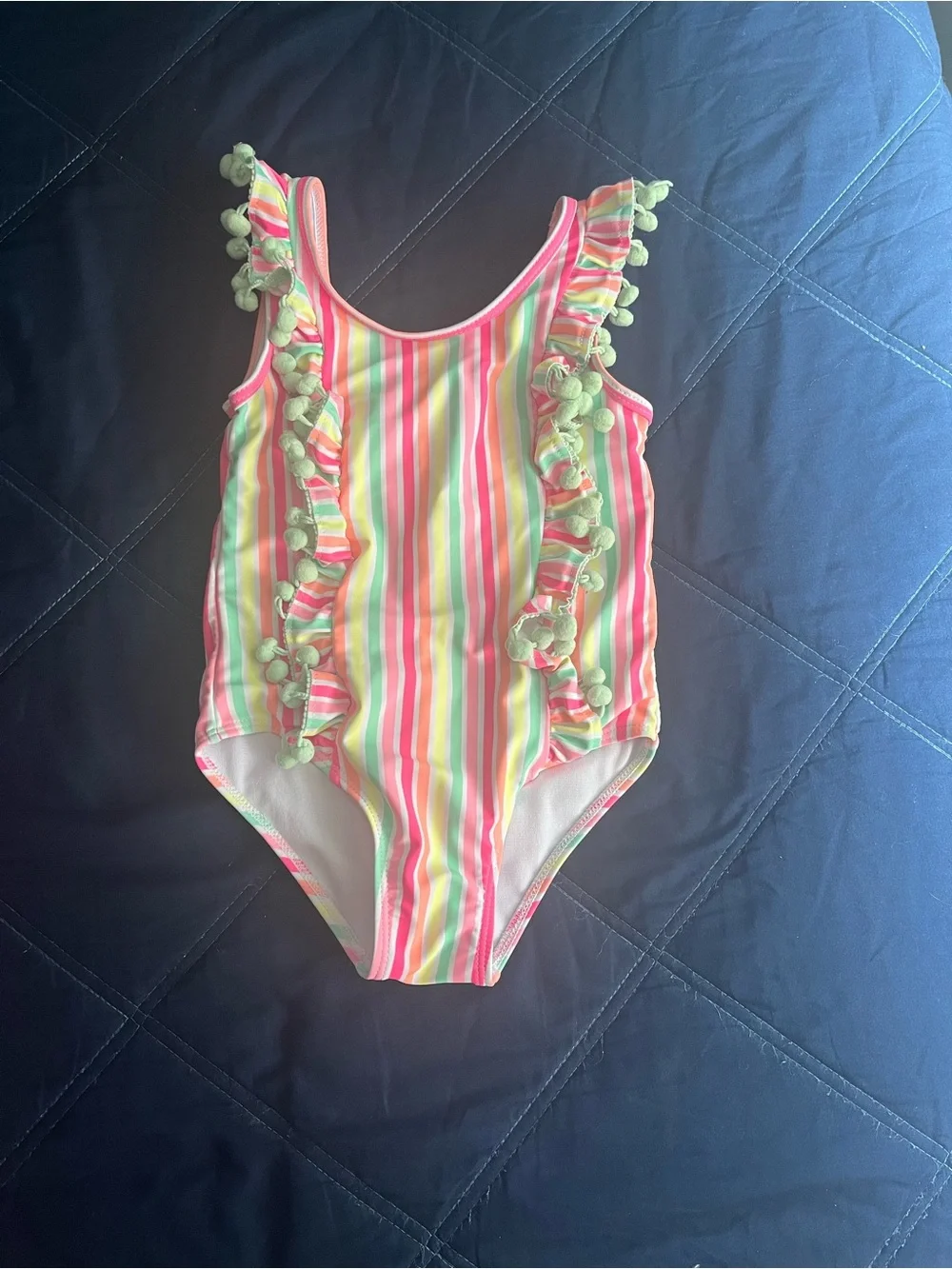 Nicole Miller Pink Hooded Pom Pom Cover-Up with Striped Ruffle Swimsuit